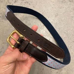 Vineyard Vines Stars & Stripes Whale Club Belt - Navy Blue, Dark Brown Leather